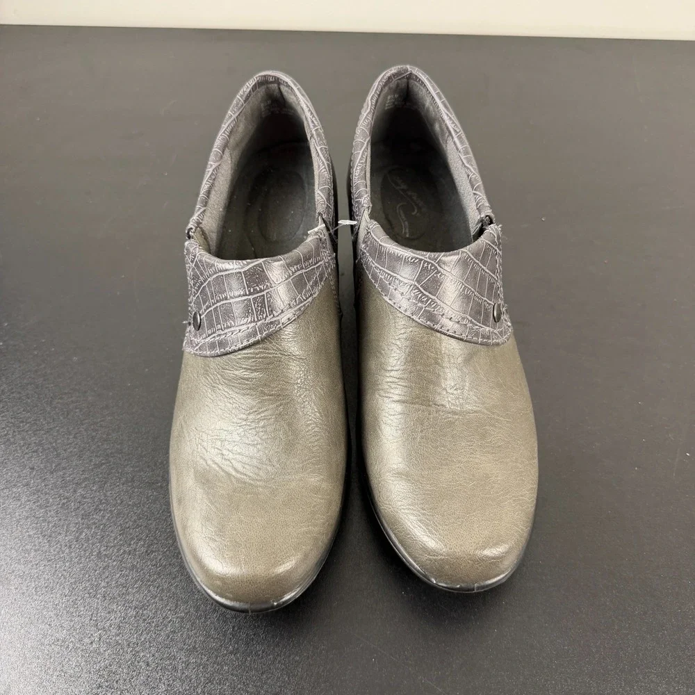 Easy Street Booties Women's 9.5M Gray Faux Leather Block Heel Side Zipper Casual
